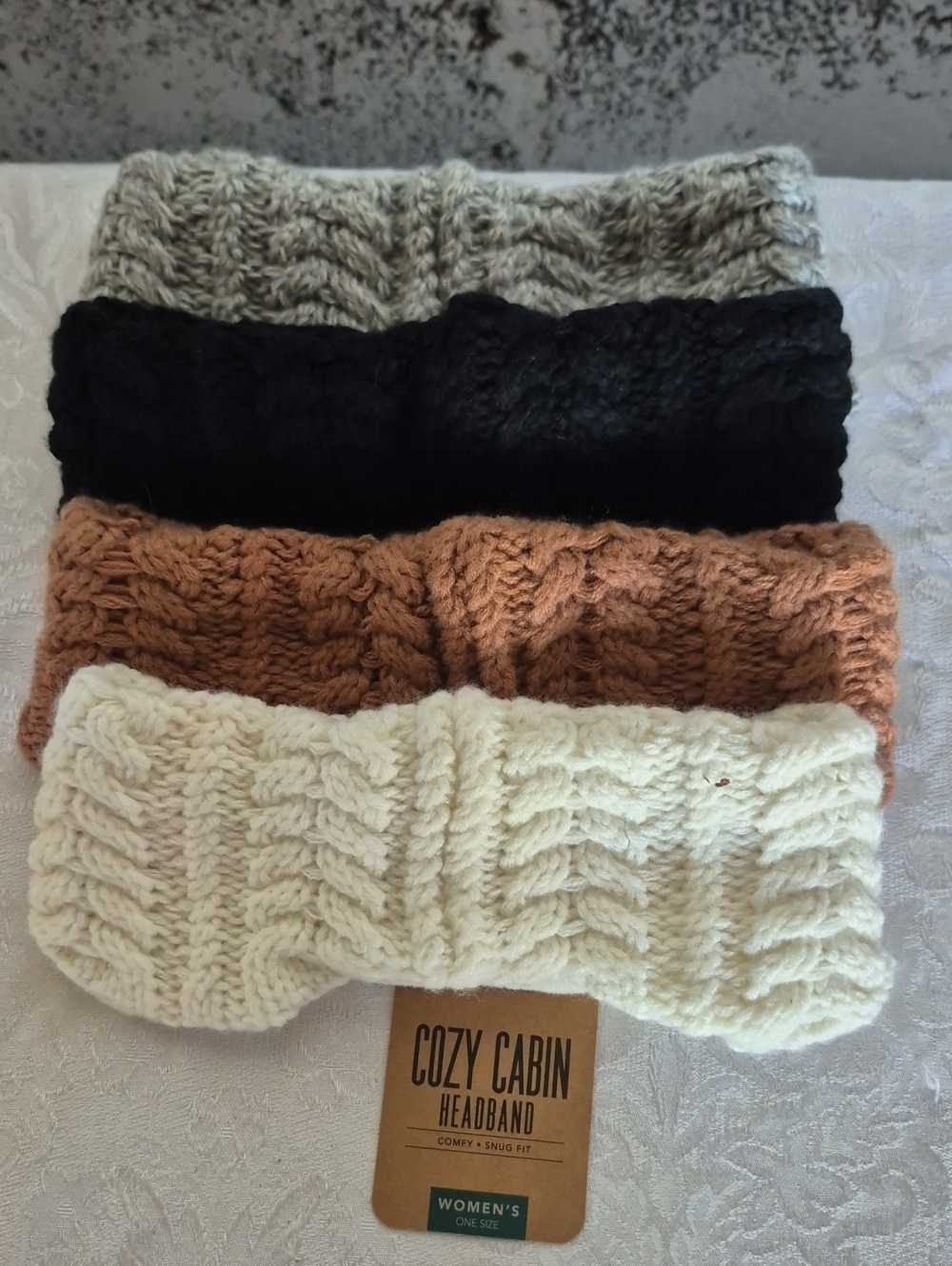 Cozy Cabin Women's Cable Knit Headband - Cream, Tan, Black, Gray